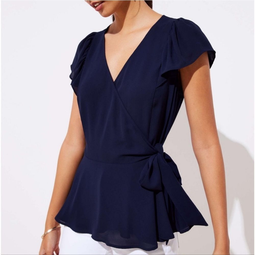 LOFT Flutter Wrap Peplum Top - Picture 2 of 7